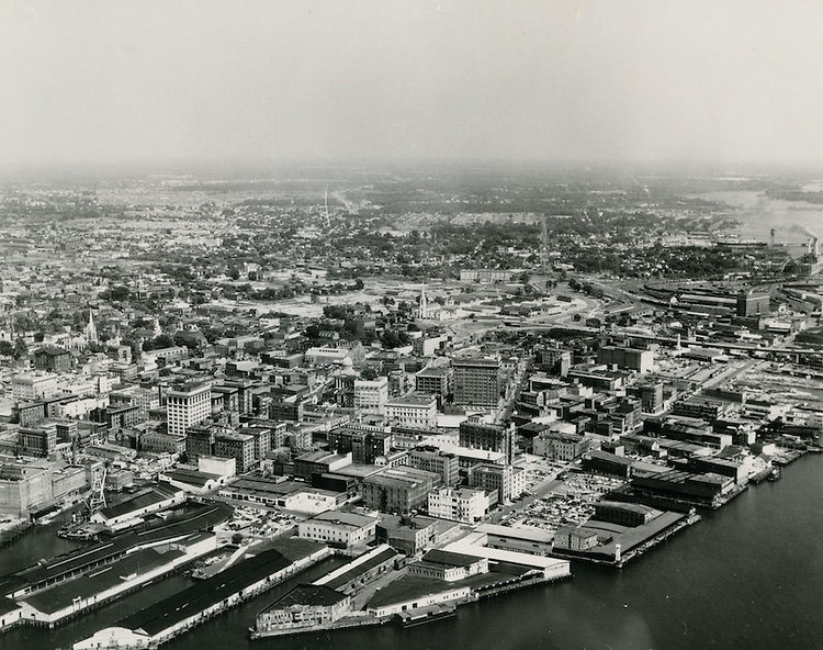 Aerial view looking Northeast from Freemason Harbor, 1940s