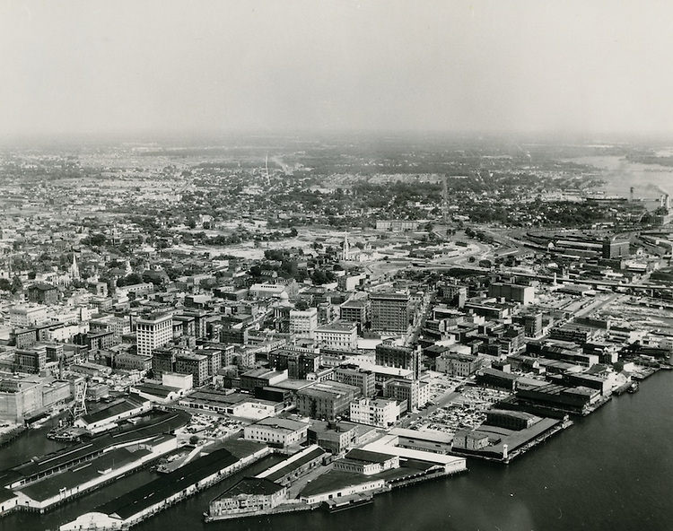 Aerial view looking Northeast from Freemason Harbor, 1940s