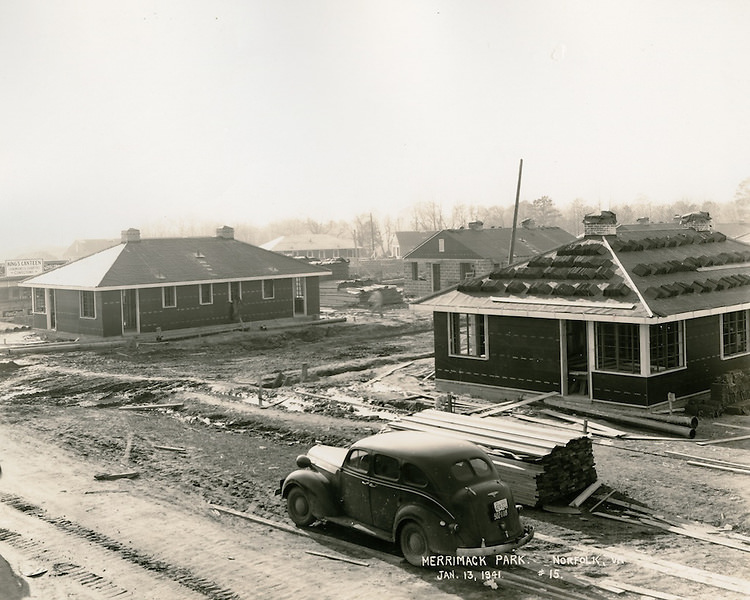 Merrimack Park. Defense Housing Project VA-6-1.Looking West along roadway between, 1941