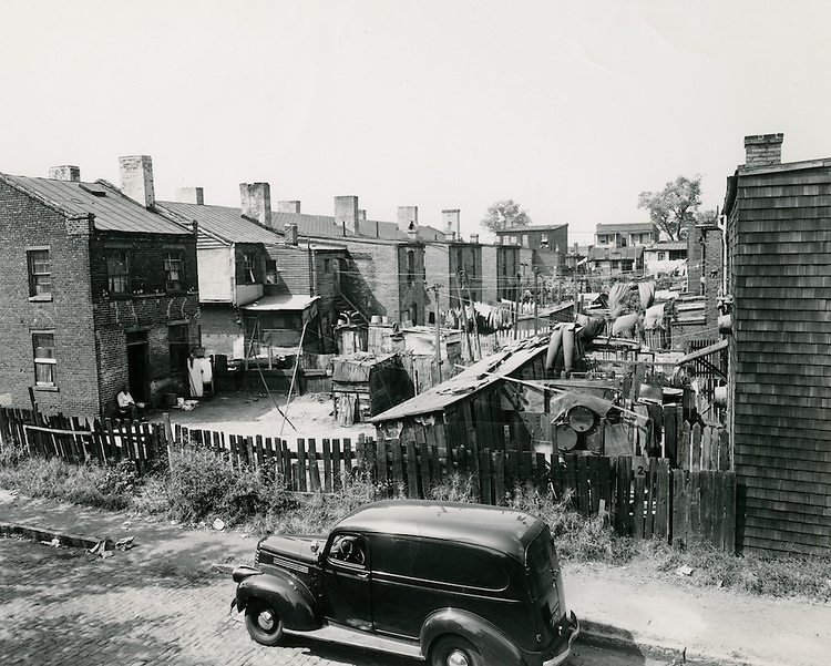 St Pauls between Olnet & Lewis. Backyards Young Park, 1950s