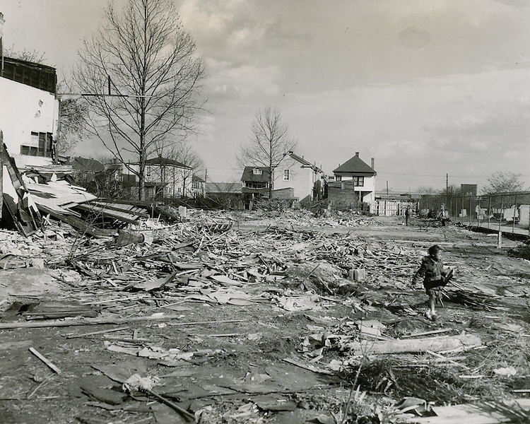 Young Park Demolition. Scene showing area being cleared for new Second Precinct Police Station, 1951