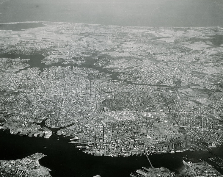 Aerial view looking North of entire city to Ocean View, 1958