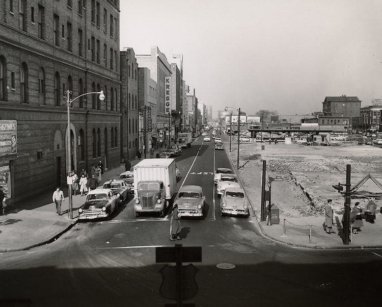 View looking North up Monticello Avenue from City Hall Avenue, 1956