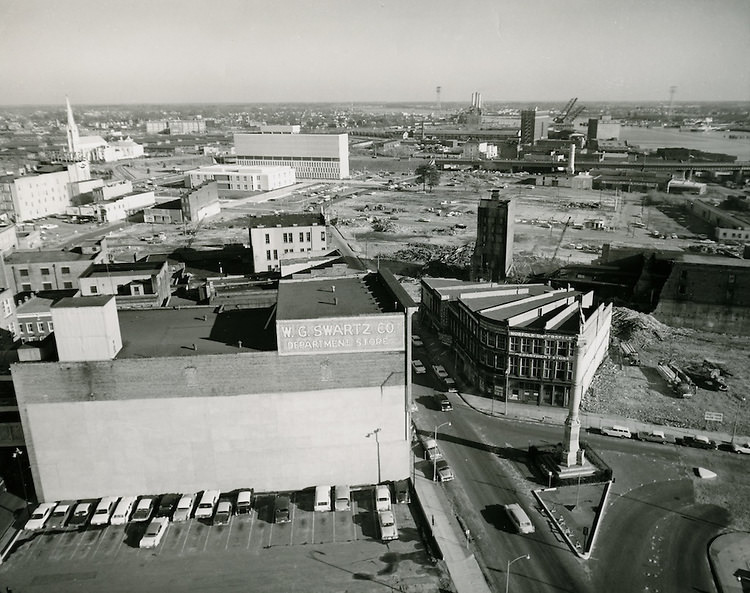 Looking East at Commercial Place & City Jail and future Municipal Complex site. January 16, 1962