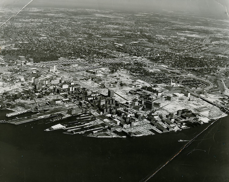 View looking north at downtown Norfolk, Young Park, Tidewater Gardens, Calvert Square in background - July 12, 1963