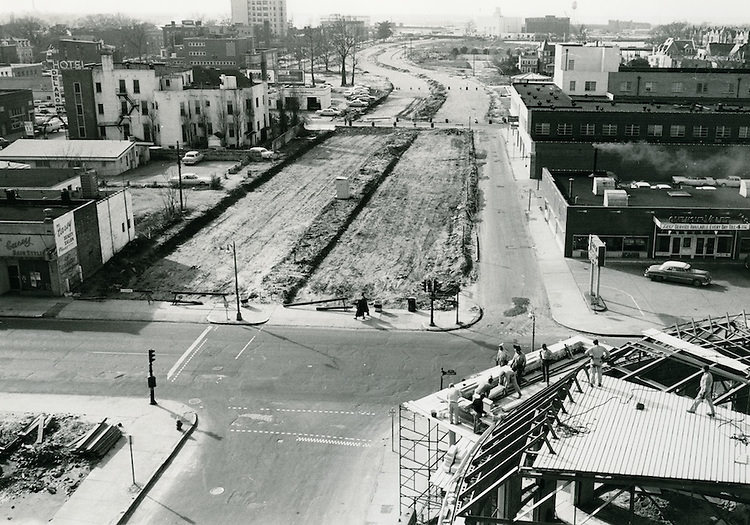 Brambleton Avenue widening under construction. Looking West from Boush Street and Brambleton Avenue, 1970s