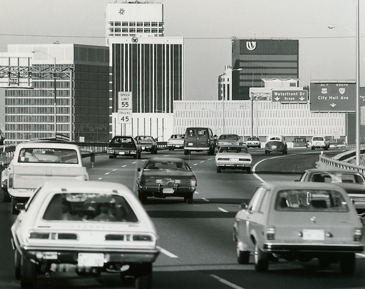 Norfolk Skyline from highway, 1970s