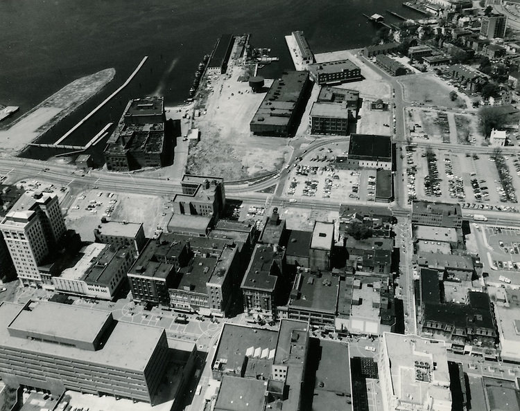 View looking West. Granby Street & Federal Building in foreground.Freemason Harbor, 1976