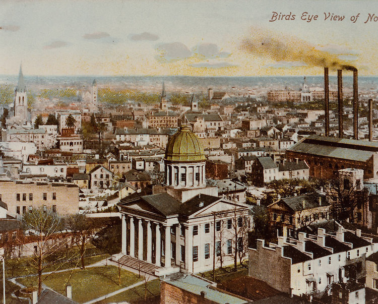 Birdseye view of Norfolk looking North.from Postcard.Macarthur Memorial.