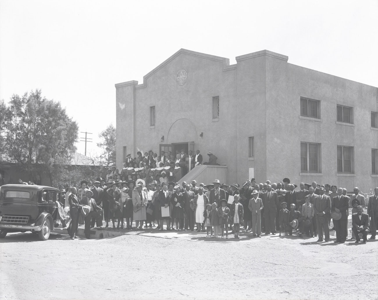 Parishioners Outside the First Colored Baptist Church, 1942. This church stood on the southeast corner of 5th and Jefferson Streets in Phoenix.