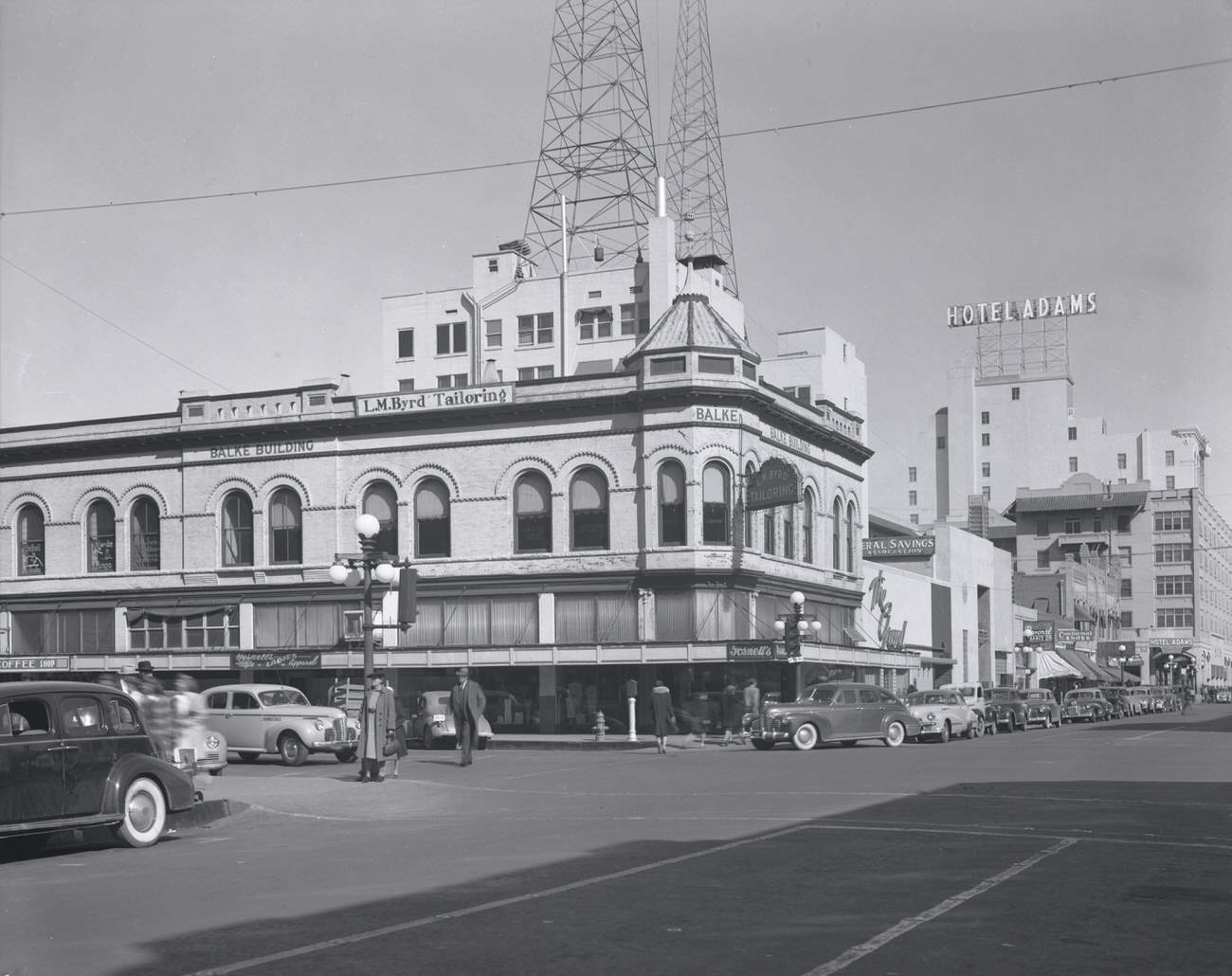 Balke Building, 1942. This building stood on the northeast corner of 1st Avenue and Adams.
