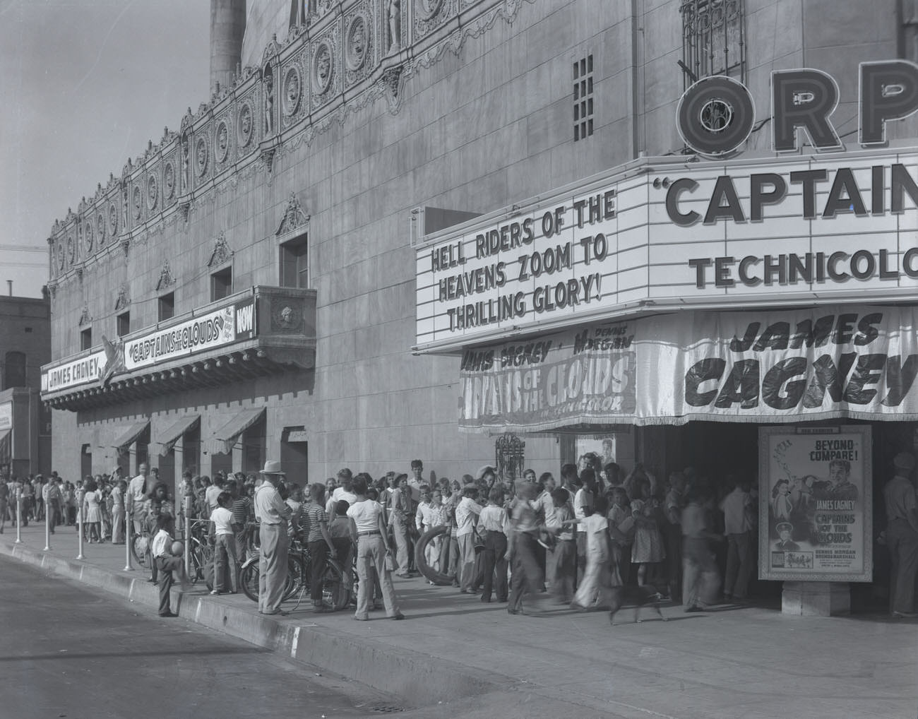 Marquee for the Orpheum Theatre During the Showing of "Captains of the Clouds", 1942