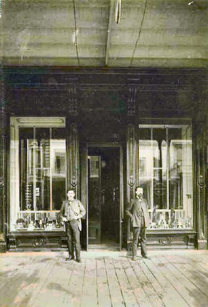 Exterior view of H. Wachhorst Jewelry Company, 315 J Street, 1870