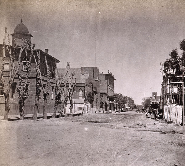 Sixth Street, Sacramento City, Grammar School, Baptist Church, Masonic Hall, 1870s
