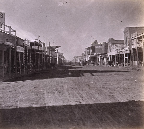 Sacramento City, J Street, looking West, 1870