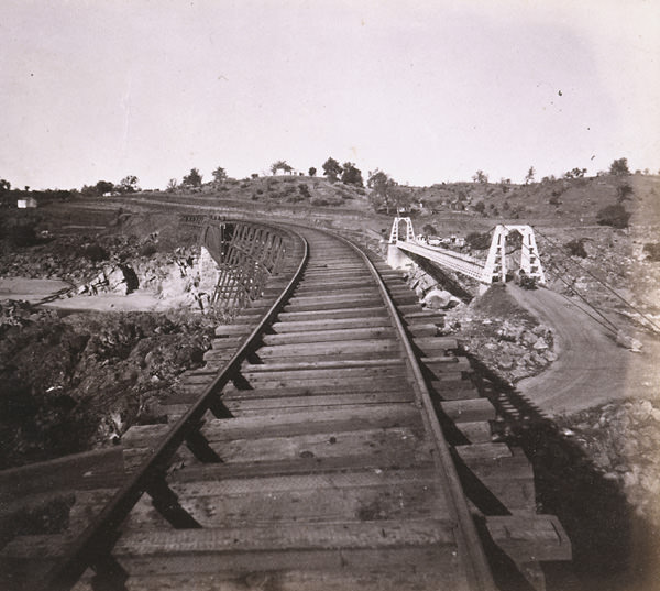 Railroad and Suspension Bridges at Folsom, 1870