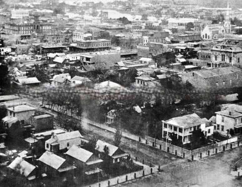 Sacramento from 10th and L Streets, looking northwest, 1870.