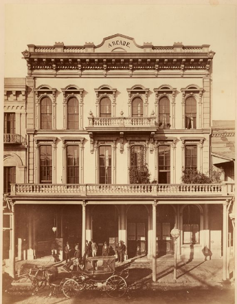 Cityscape of Sacramento. Taken from the top of the State Capitol Bldg. Looking towards 10th & L street, 1870s