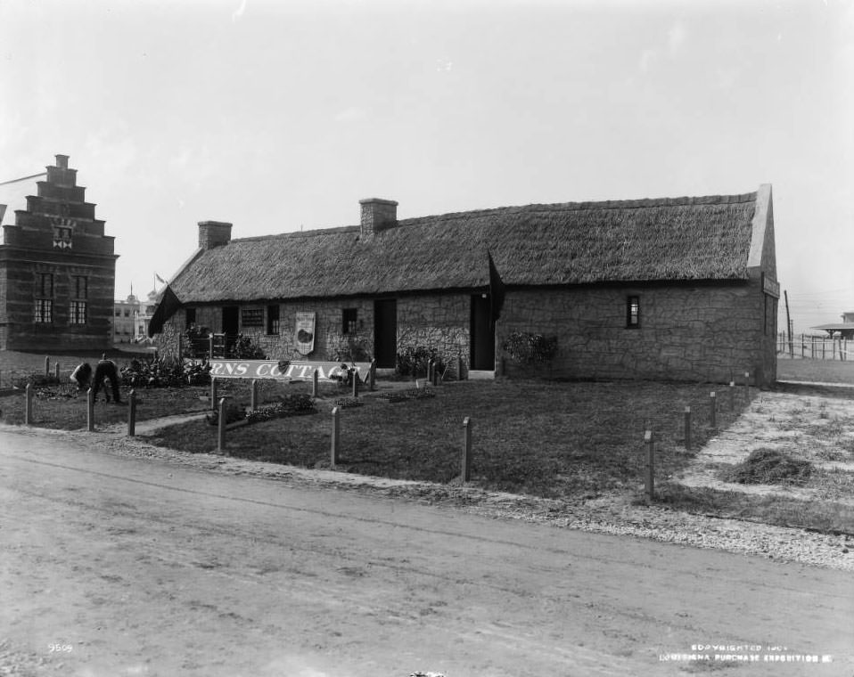 The replica of the birthplace of the Scottish poet, Robert Burns, was dedicated at the Louisiana Purchase Exposition, 1904