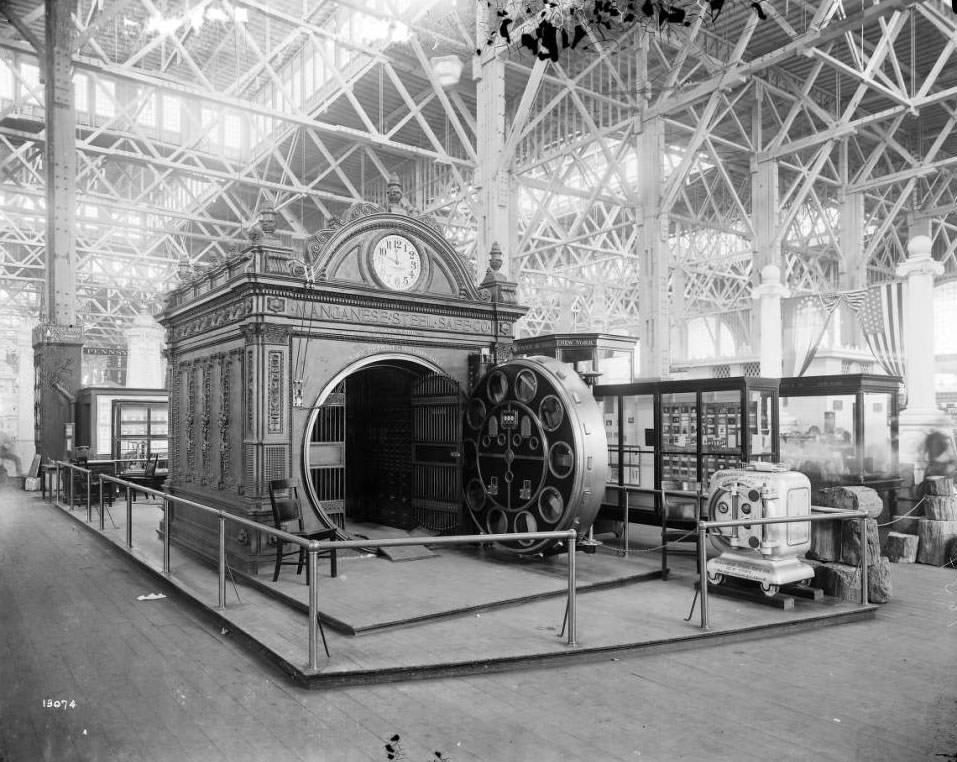 Manganese Steel Safe Co. exhibit in the Palace of Mines and Metallurgy, 1904