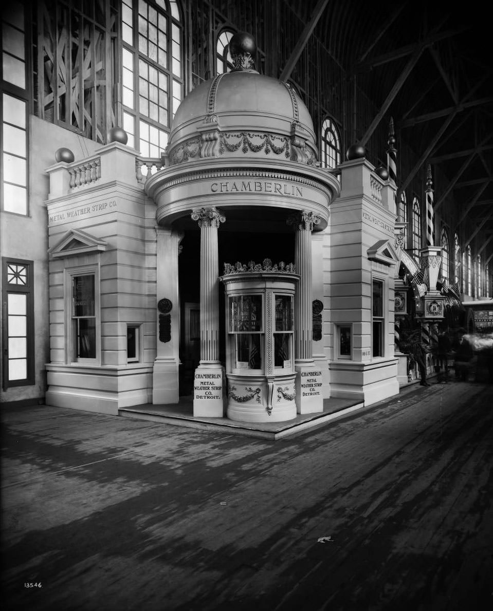 Chamberlain Metal Weather Strip Company exhibit in the Palace of Varied Industries, 1904