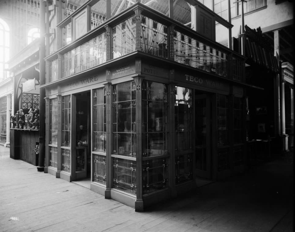 Teco Ware exhibit in the Palace of Varied Industries, 1904