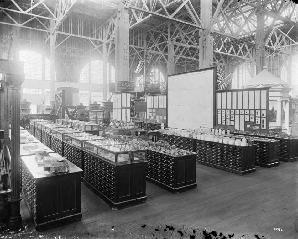 The Texas exhibit in the Palace of Mines and Metallurgy at the Louisiana Purchase Exposition, 1904