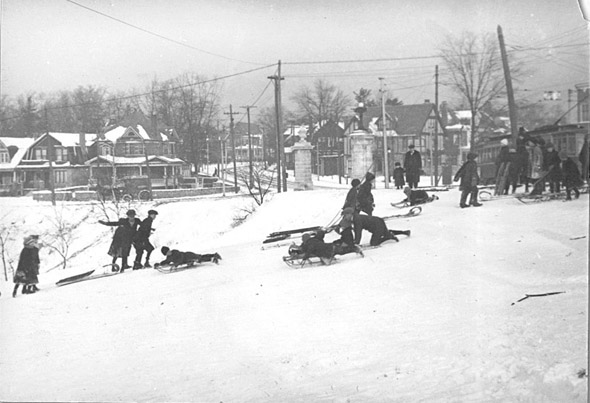 Tobogganing in High Park, 1910s