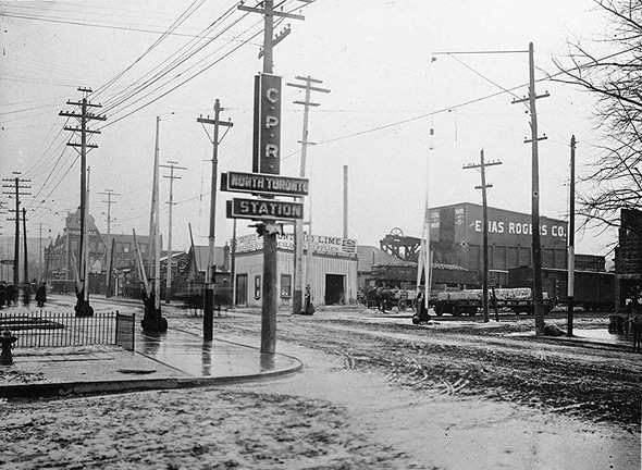 Yonge Street looking southwest from CPR North Toronto Station, 1920