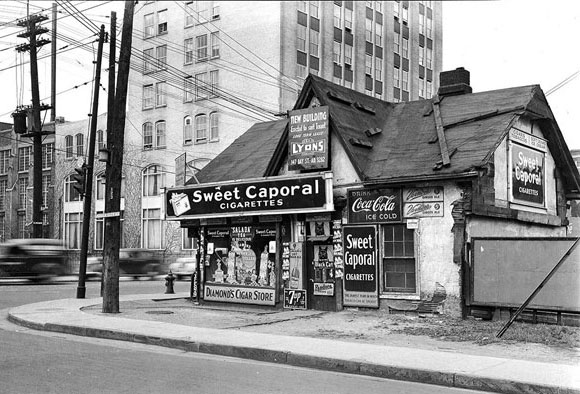 Sweet Caporal cigarettes for sale at University and Dundas, 1940s