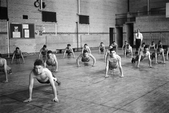 High school fitness class, 1942.