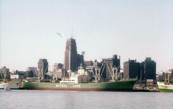 A boat with a very different-looking skyline, 1950s