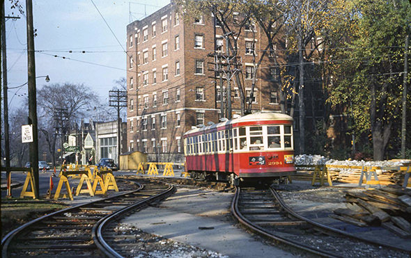 A Peter Witt streetcar near Yonge and Lawton, 1950s