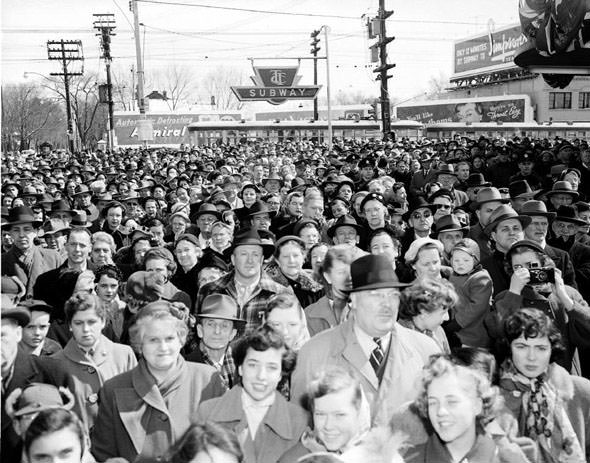A crowd attending the official opening of the subway line, 1950s