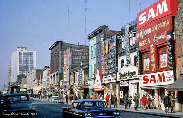 Postcard view of Yonge and Gould streets, 1966