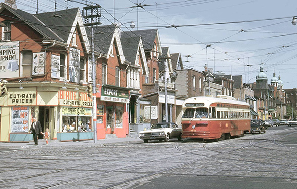 Looking north up Bathurst at Dundas, 1966