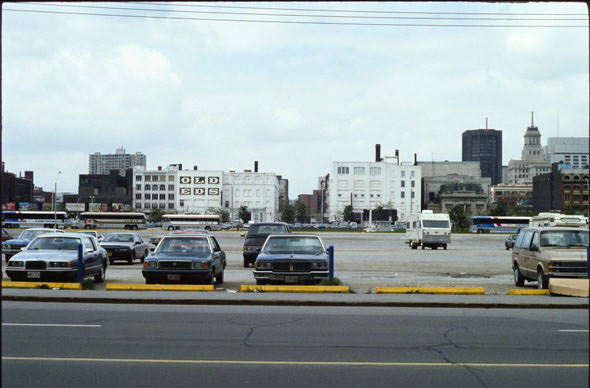 Looking over the future site of Metro Hall to King from Wellington.1990s