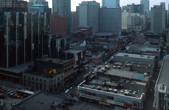 The view up Yonge from Dundas.1990s