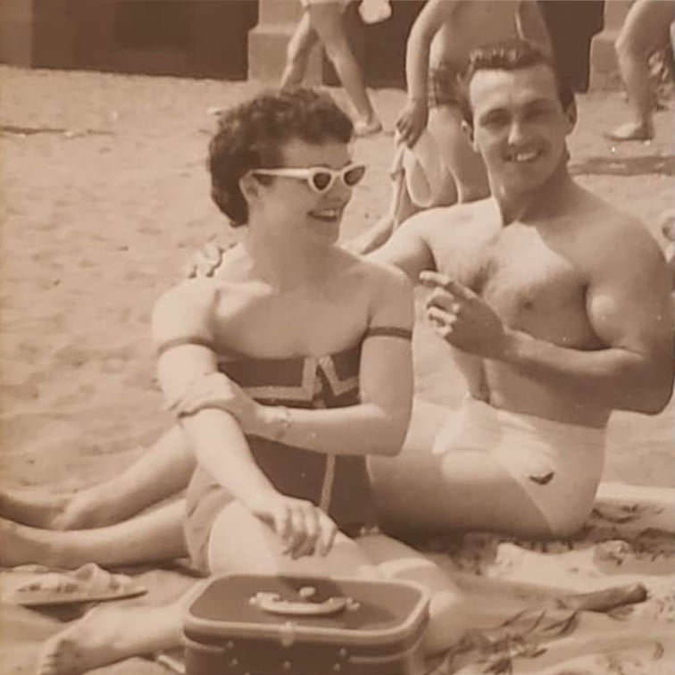 John Foran & Aunt Cathy at Sunnyside Beach, 1958.