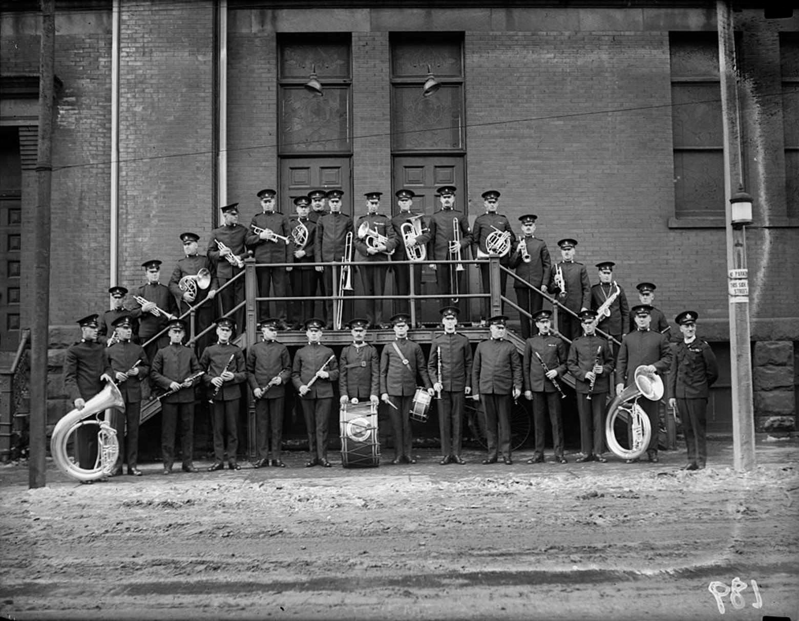 Toronto Police Band outside Massey Hall, Feb. 2, 1923.