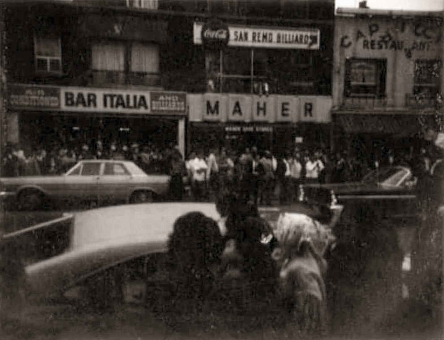 Bar Italia in the mid-1960s in Toronto's Little Italy, on College Street between Manning and Clinton.