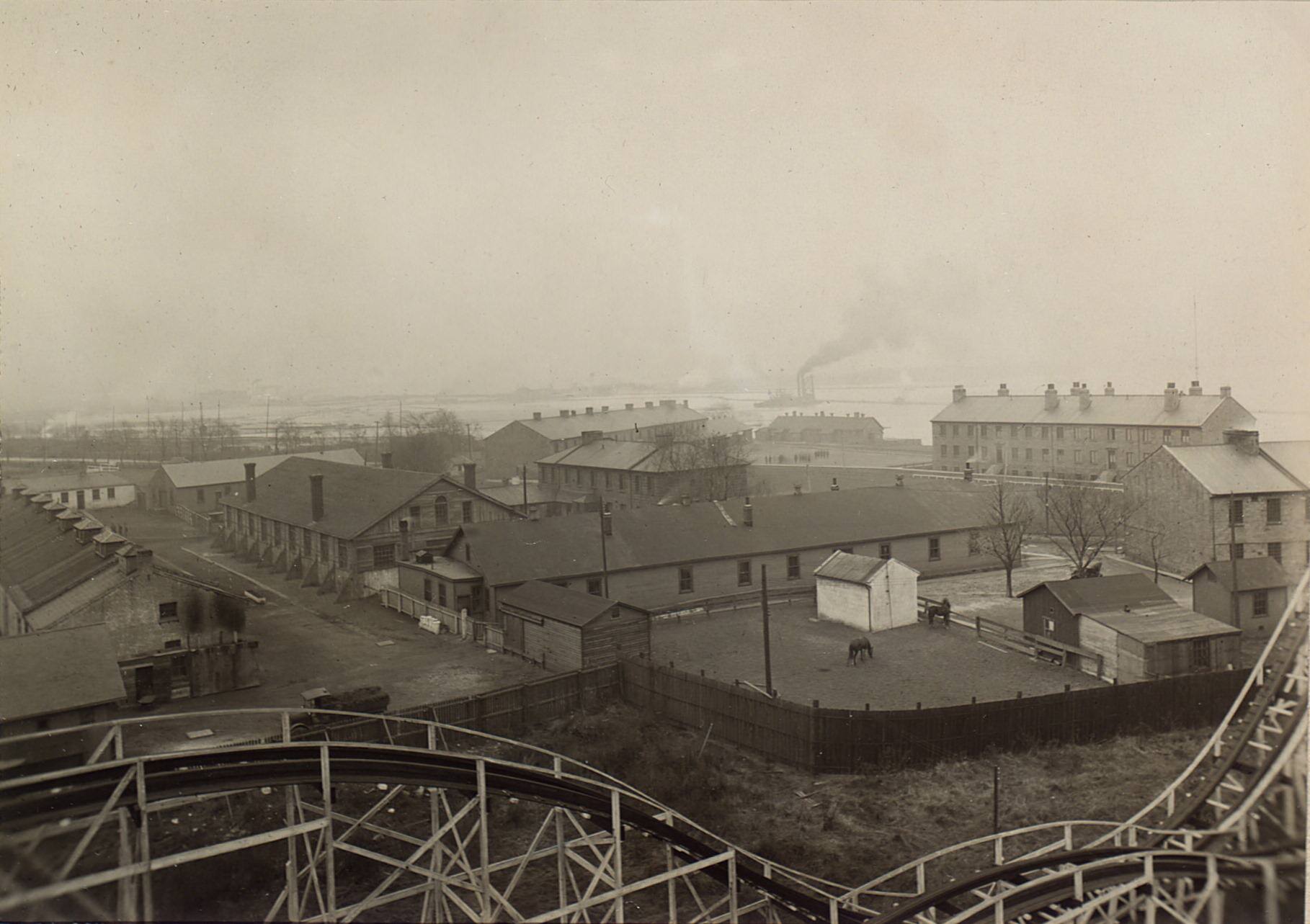 View of part of Stanley Barracks from top of ride at the C.N.E., 1923.