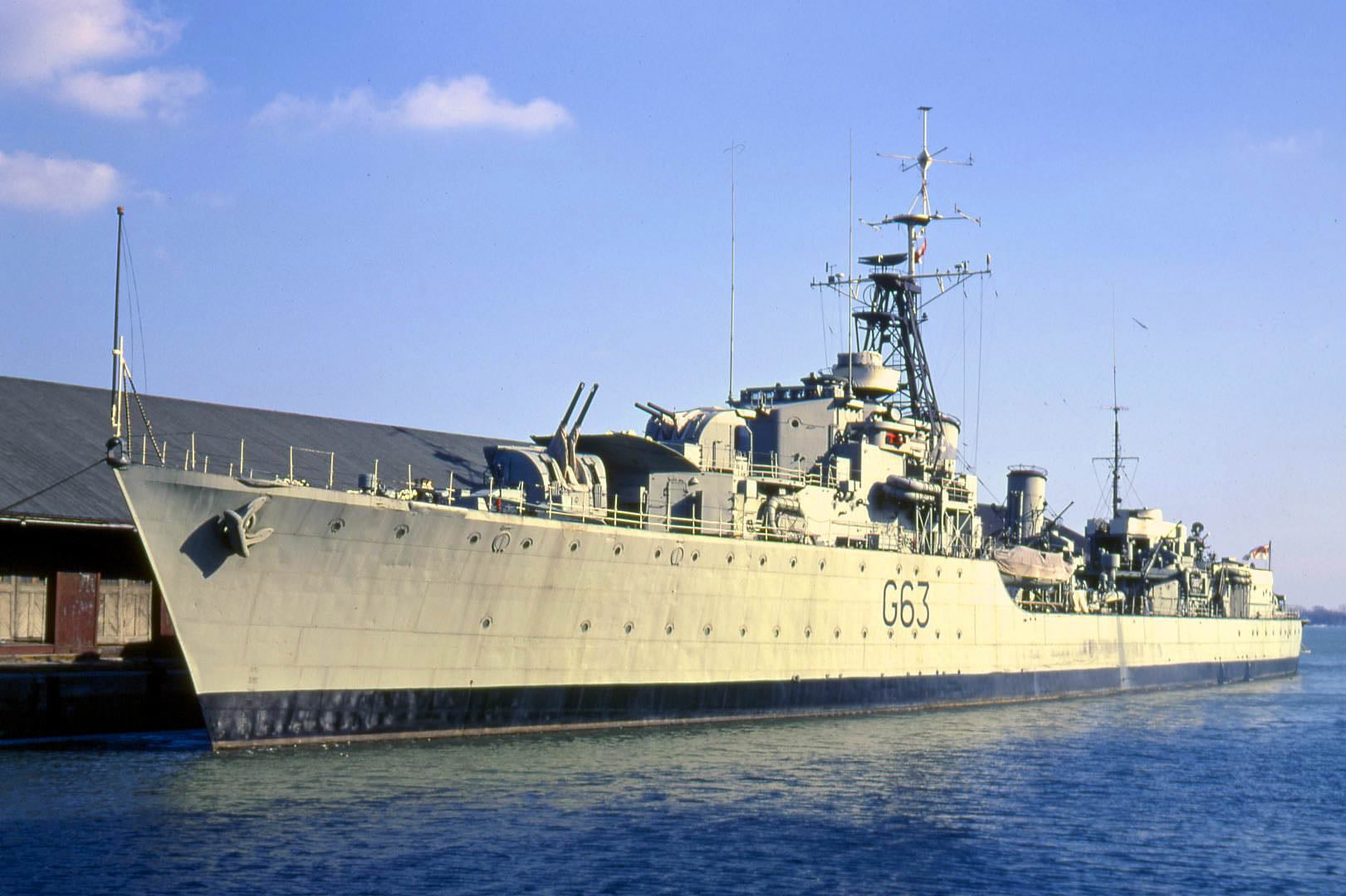 H.M.C.S. Haida when it was moored along a pier in Toronto's harbor, 1970