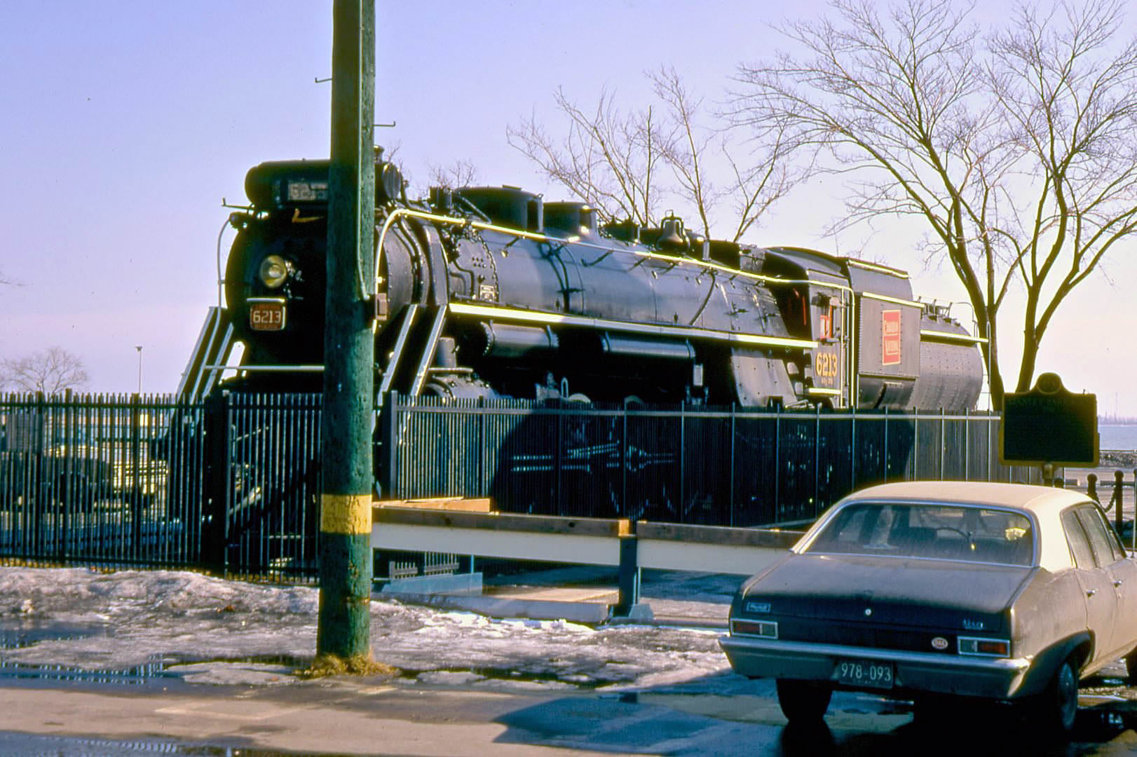 Canadian National Railways No. 6213 steam locomotive when it was located beside the Toronto Marine Museum, CNE grounds, 1970