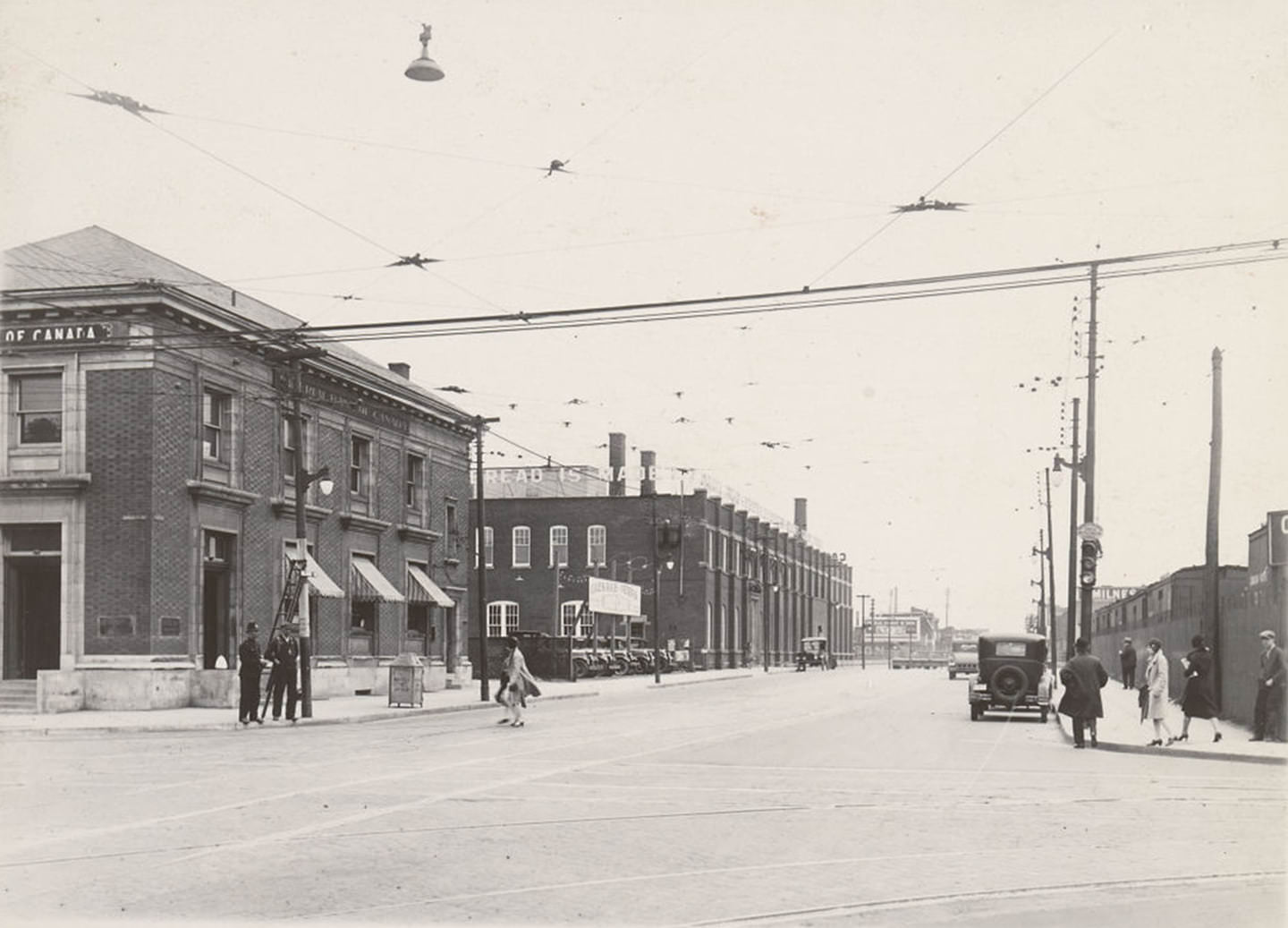 View looking east on Bloor St. W., from Dundas St. W. to Canada Bread Company's Factory No. 2, 1929