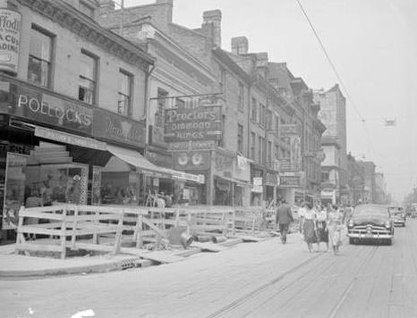 View north from 260 Yonge St., near Shuter St., 1950