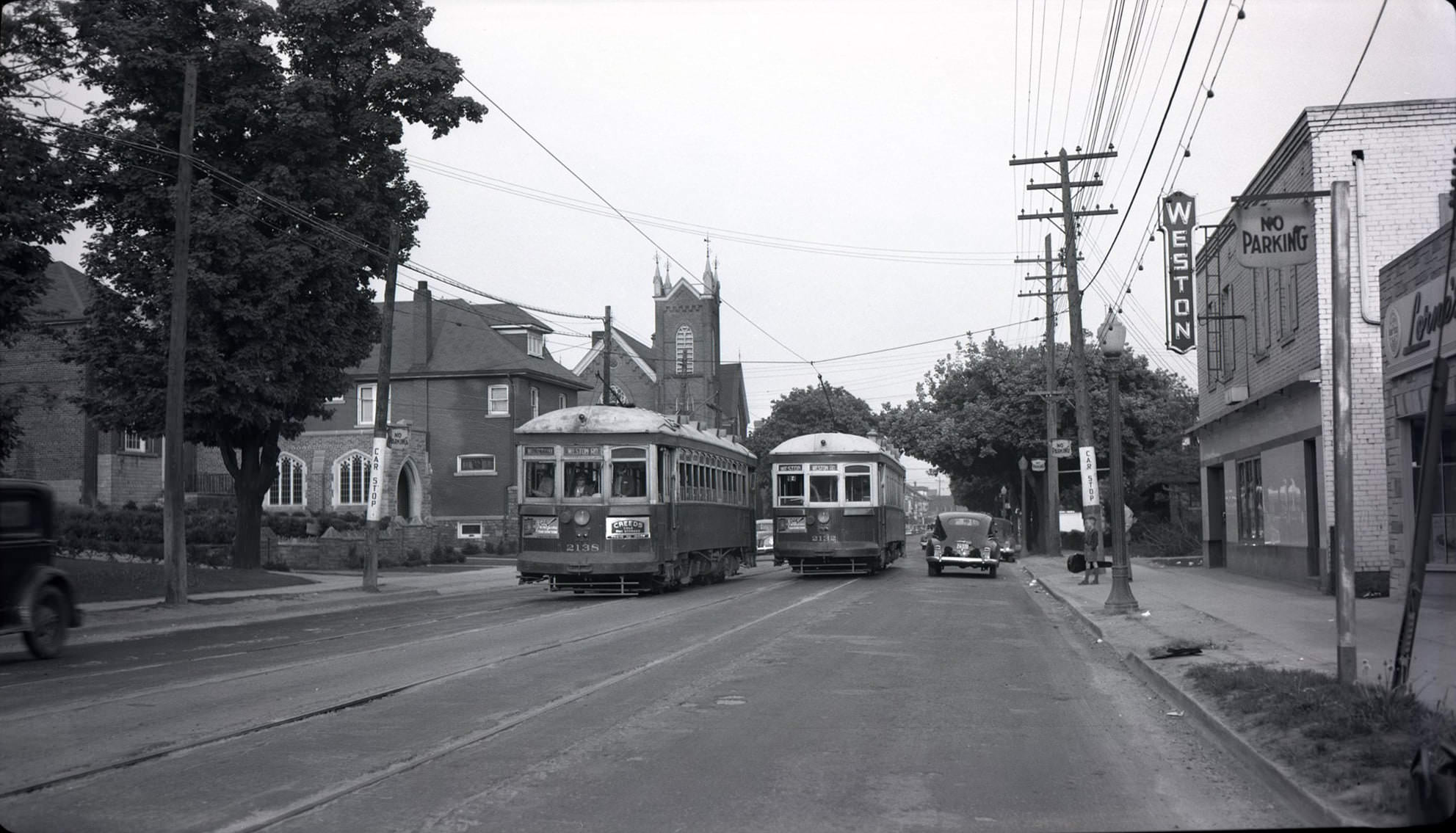 View looking southeast on Weston Rd. to King Street, 1948.