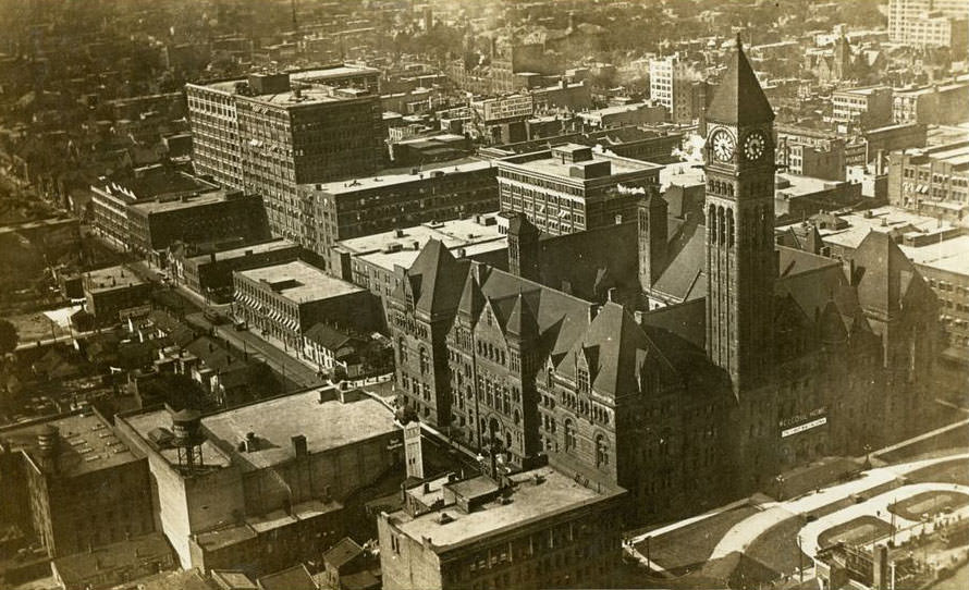 Here is a view of the Old City Hall as it looked from the air in 1919.