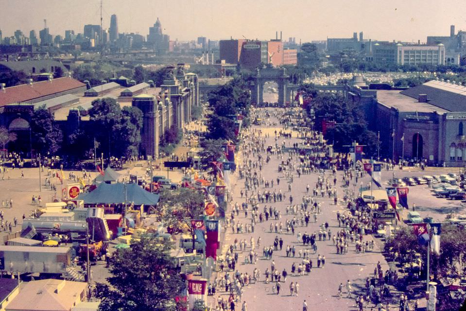 CNE in the early 1960s, looking east towards the Princes' Gates, and the skyline as seen from the city.
