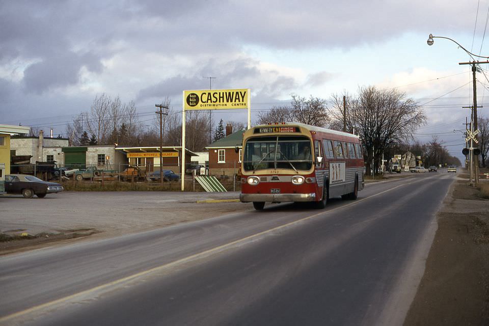 TTC GM bus 3763 Steeles near Old Kennedy Road - Credit Leonard Jacks‎, 1973